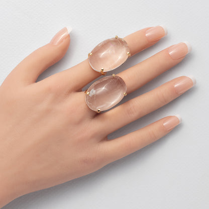 Bague en cristal de roche cabochon ovale