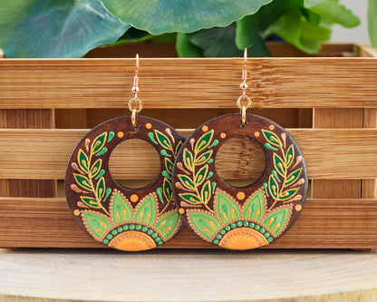 Wooden Earrings 'Orange Flower'