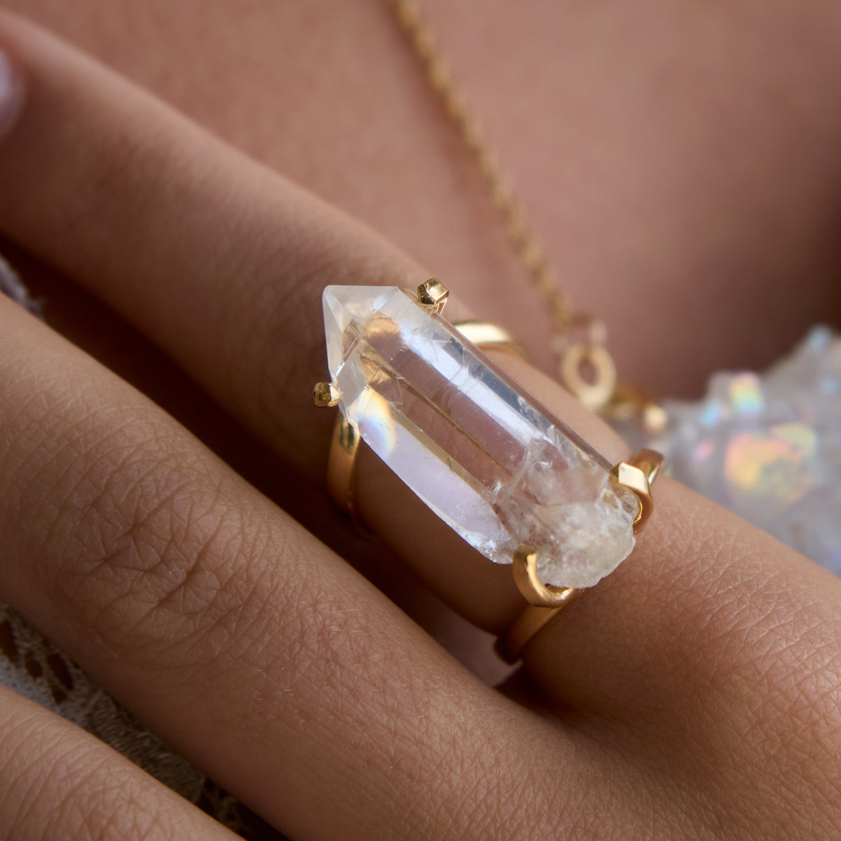 Lemurian quartz crystal ring