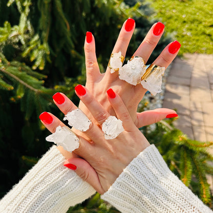 Bague en cristal de roche druzy en grappe