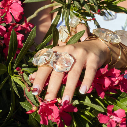 Oversized hexagon crystal quartz statement ring