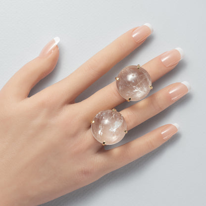 Bague en cristal de roche cabochon rond