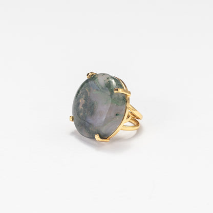Bague en agate mousse avec cabochon rond
