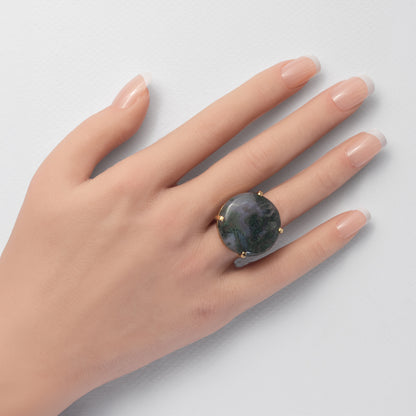 Bague en agate mousse avec cabochon rond