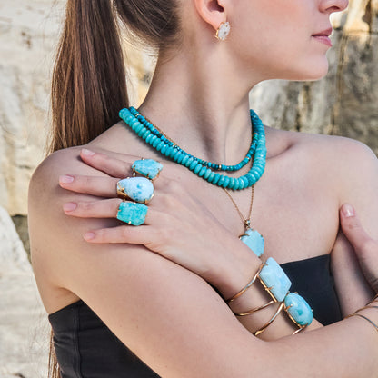Larimar pear-shaped cuff ring