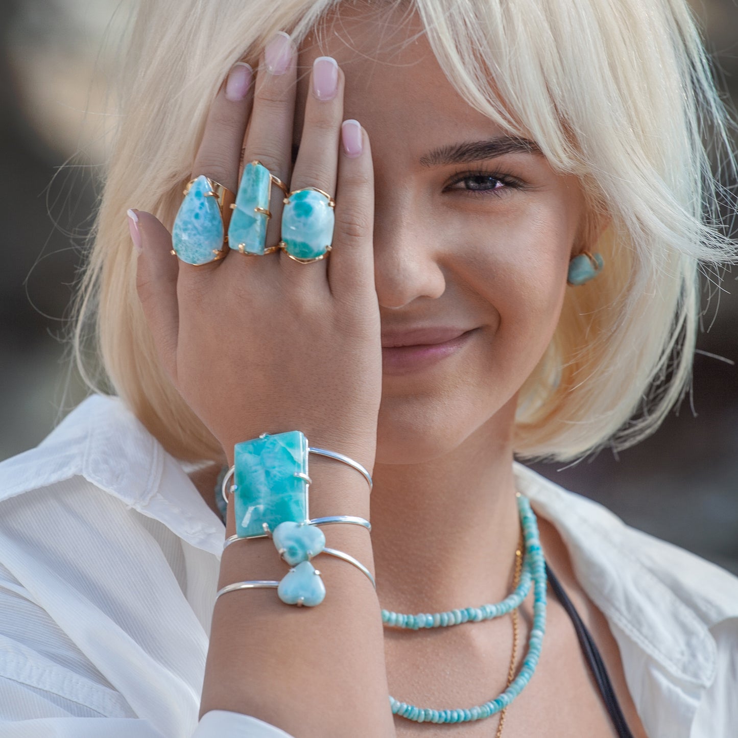 Larimar dual heart cuff bracelet