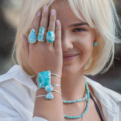Larimar dual heart cuff bracelet