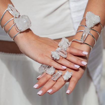 Bague en cristal de roche druzy en grappe
