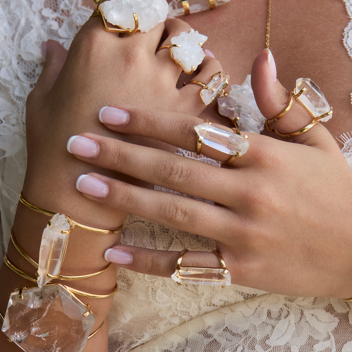 Lemurian quartz crystal ring