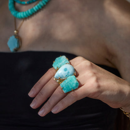 Larimar pear-shaped cuff ring