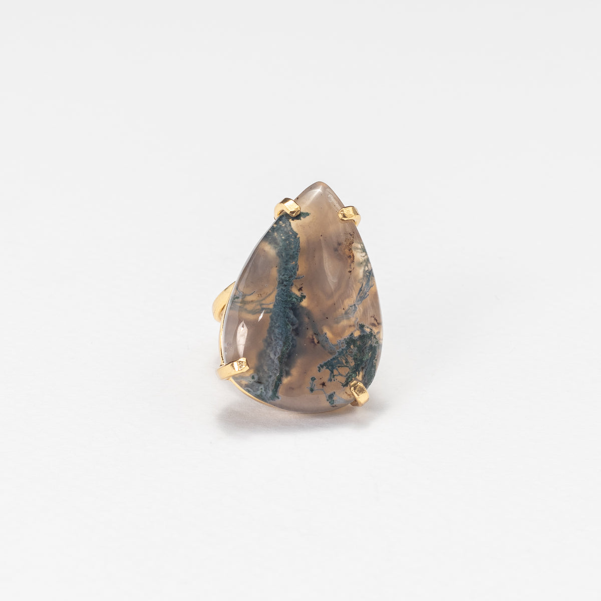 Bague en agate mousse avec cabochon en forme de goutte