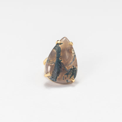 Bague en agate mousse avec cabochon en forme de goutte