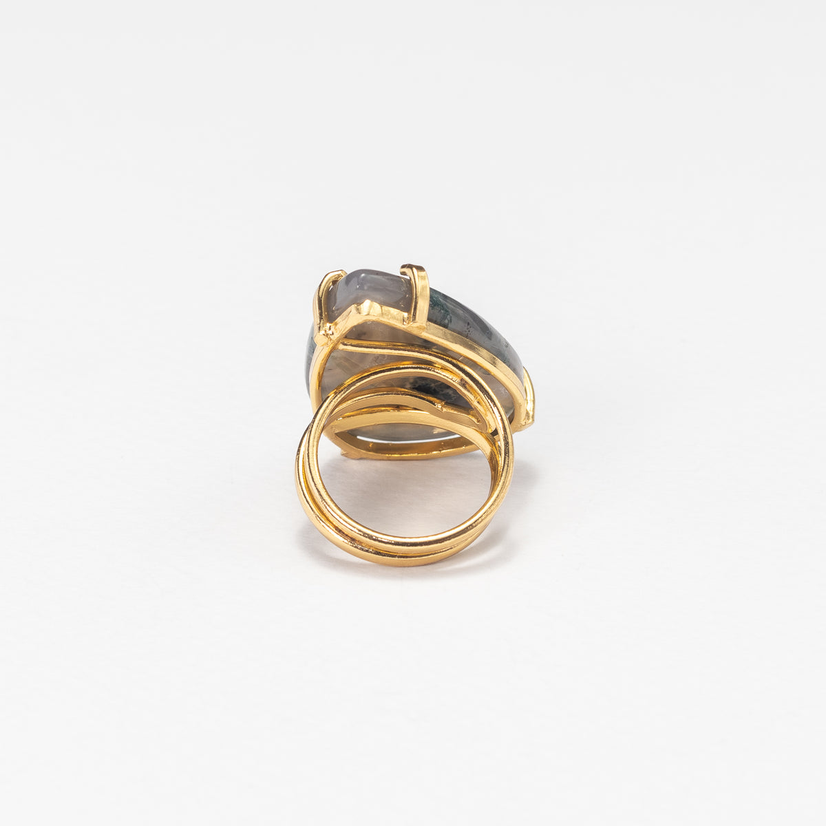 Bague en agate mousse avec cabochon en forme de goutte