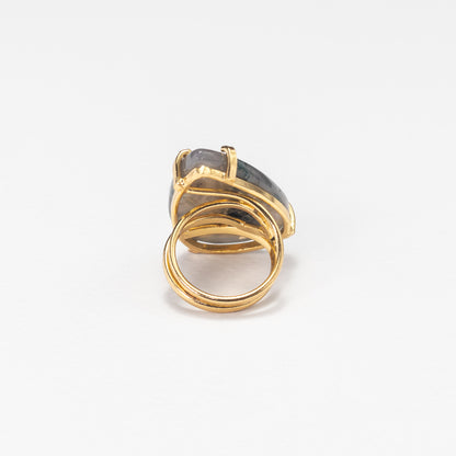 Bague en agate mousse avec cabochon en forme de goutte