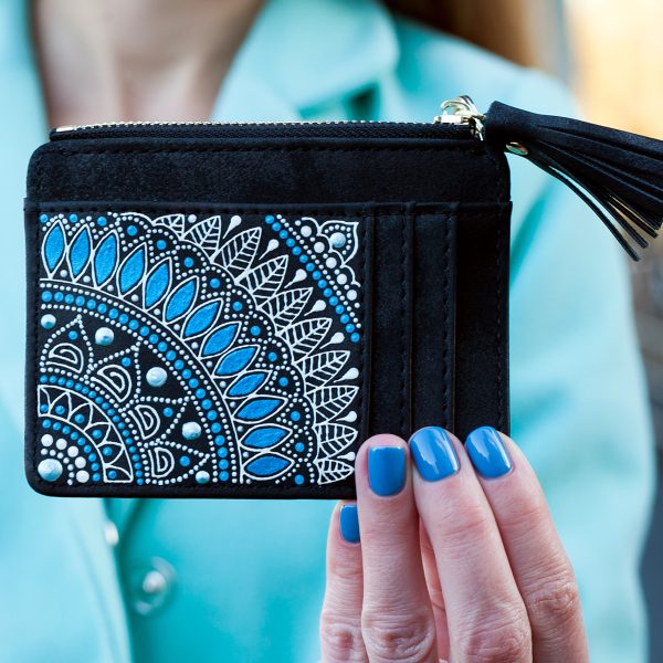 Slim wallet with tassel - black/blue