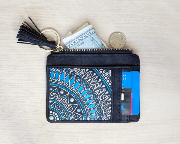 Slim wallet with tassel - black/blue