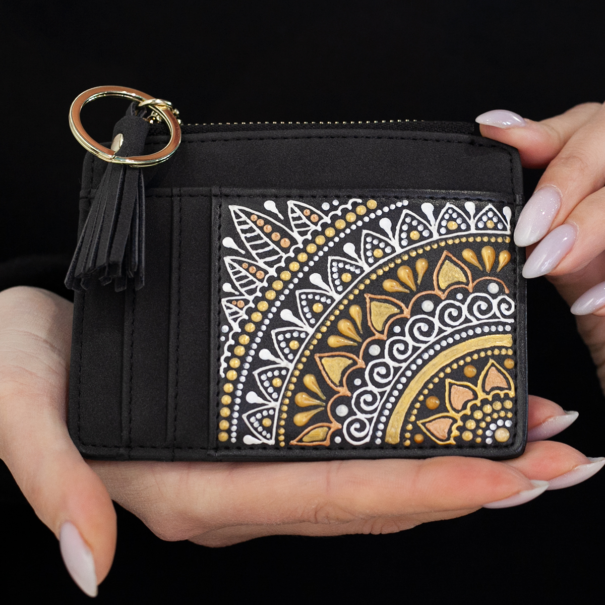 Slim wallet with tassel - black/gold