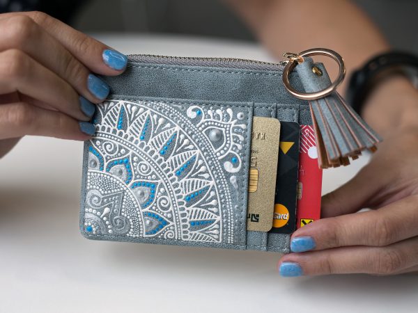 Slim wallet with tassel - blue