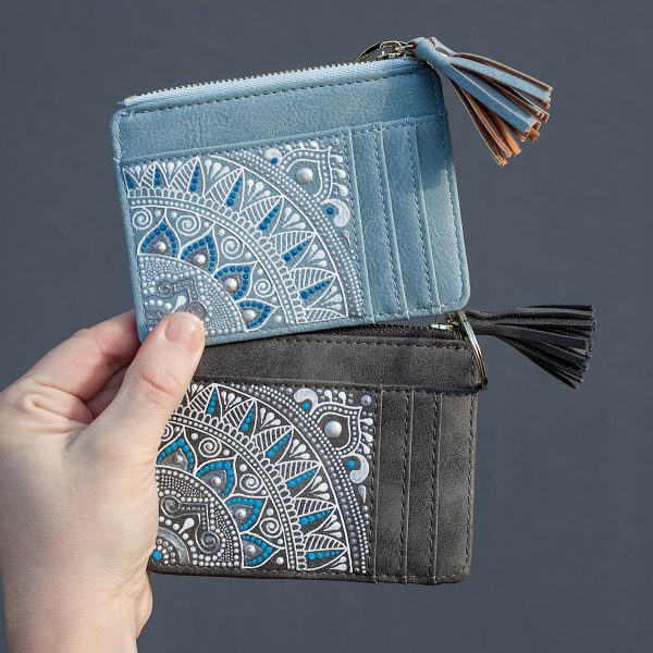 Slim wallet with tassel - blue-gray