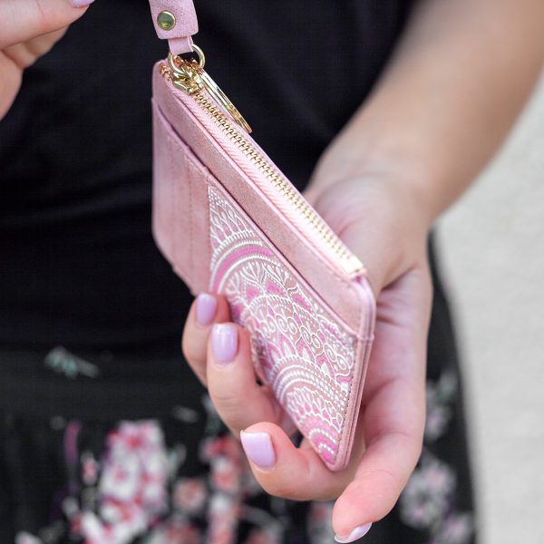 Slim wallet with tassel - pink