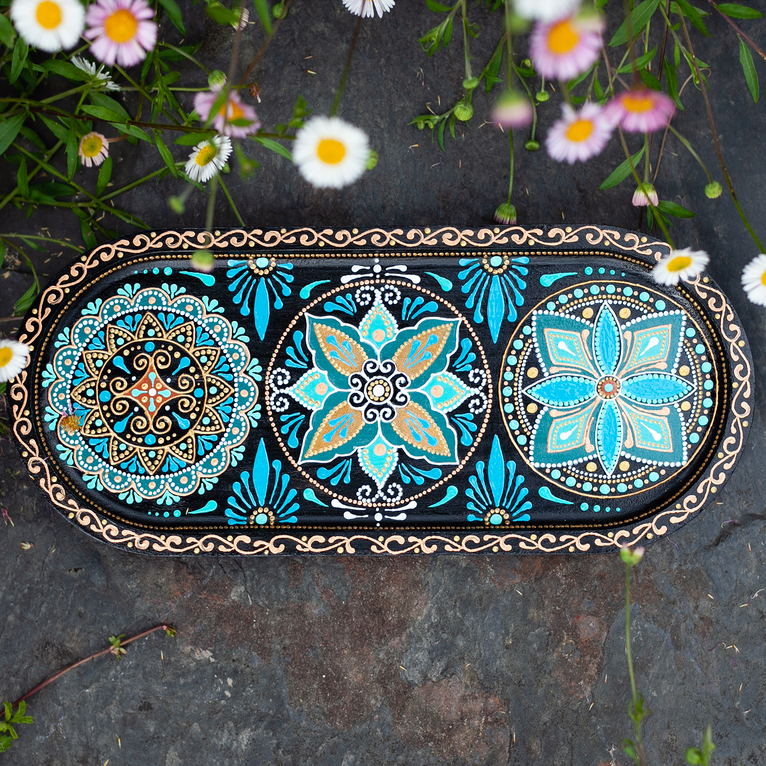 Moroccan oval wooden tray